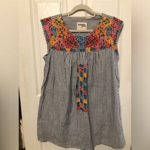 Savanna Jane Blue Gray Embroidered Sleeveless Dress